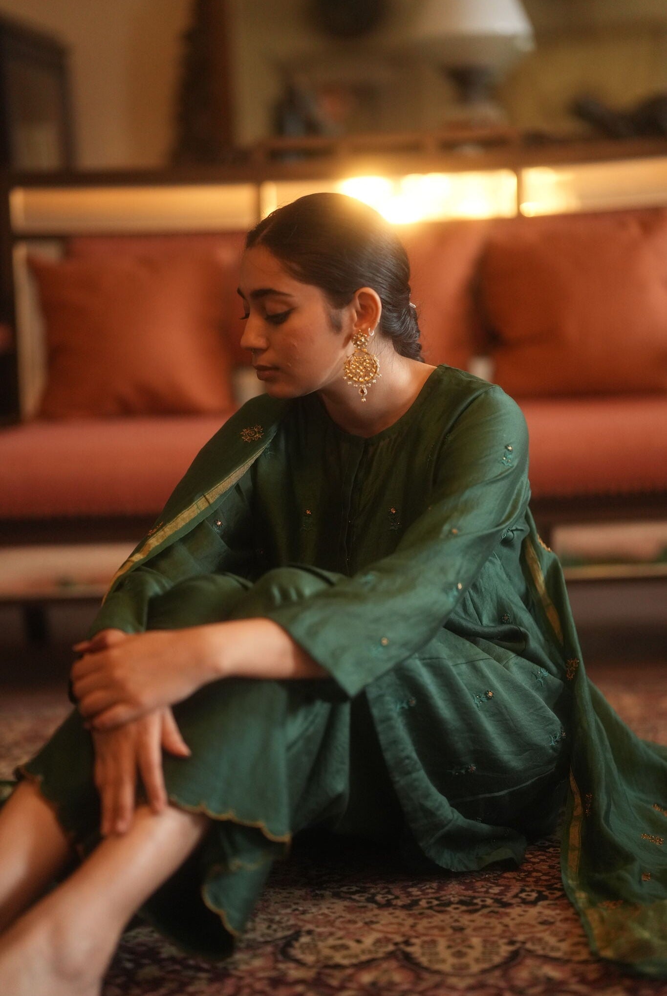 Roohi Kalidaar Kurta Set - Emerald Green (Set of 3) - CiceroniKurta Set, Festive wearNirjara