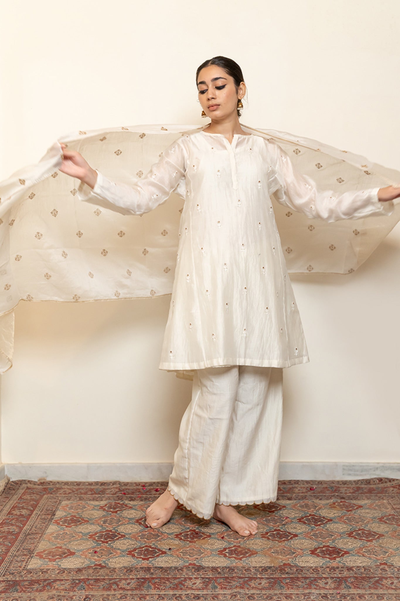 Roohi Kalidaar Kurta Set - Ivory (Set of 3) - CiceroniKurta Set, Festive wearNirjara