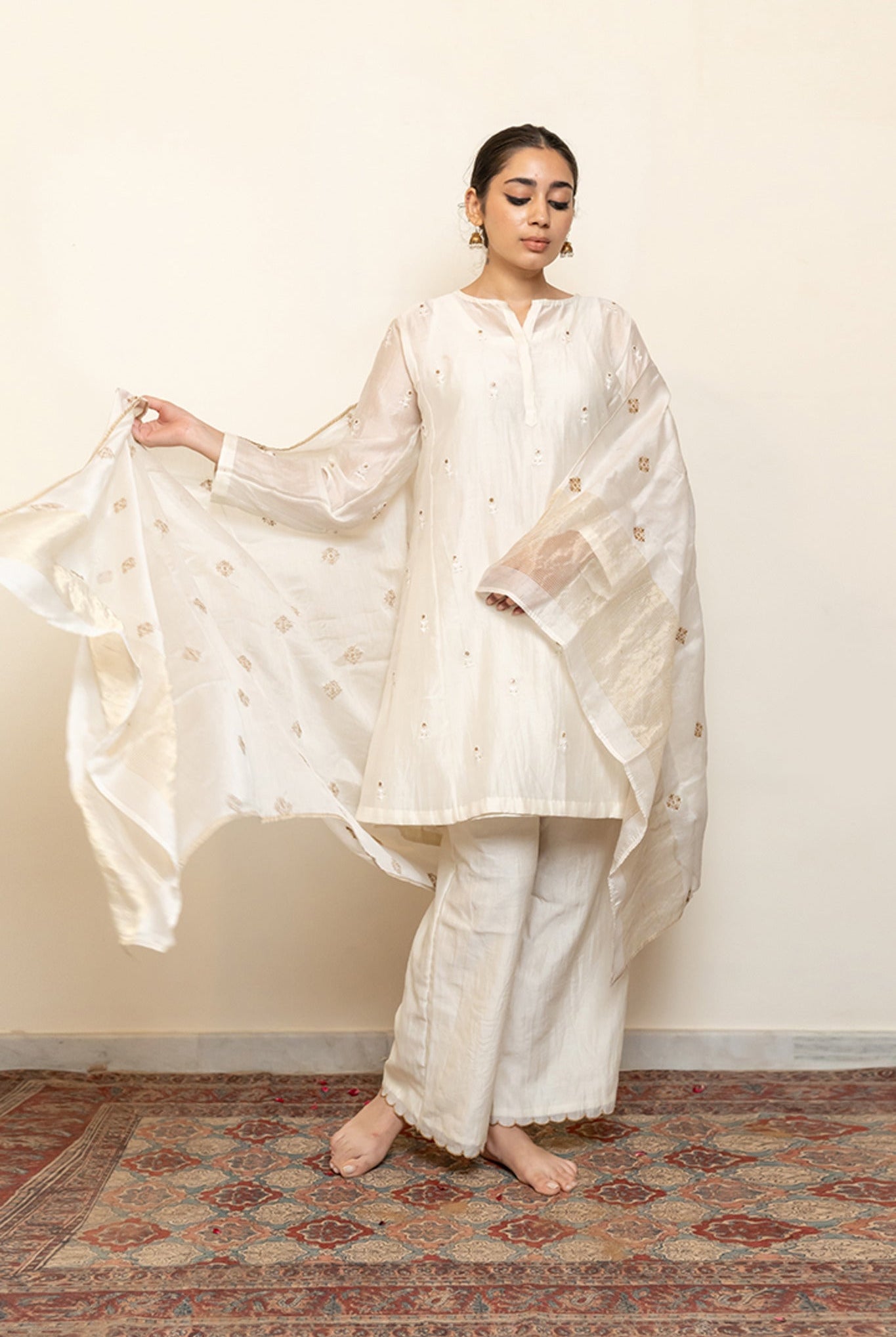 Roohi Kalidaar Kurta Set - Ivory (Set of 3) - CiceroniKurta Set, Festive wearNirjara