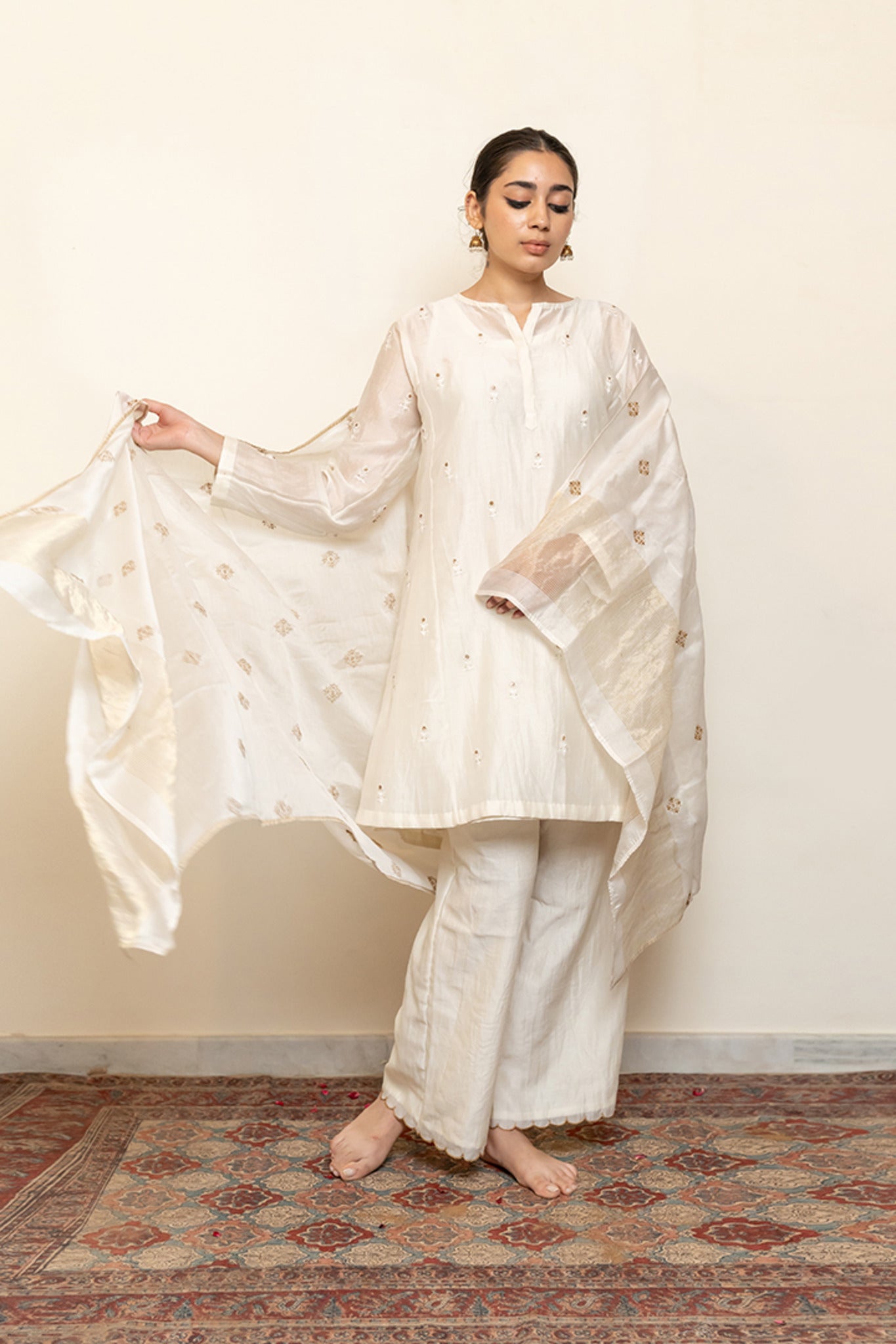 Roohi Kalidaar Kurta Set - Ivory (Set of 3) - CiceroniKurta Set, Festive wearNirjara