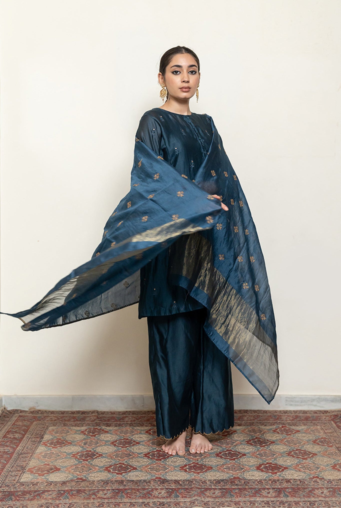 Roohi Kalidaar Kurta Set - Teal (Set of 3) - CiceroniKurta Set, Festive wearNirjara
