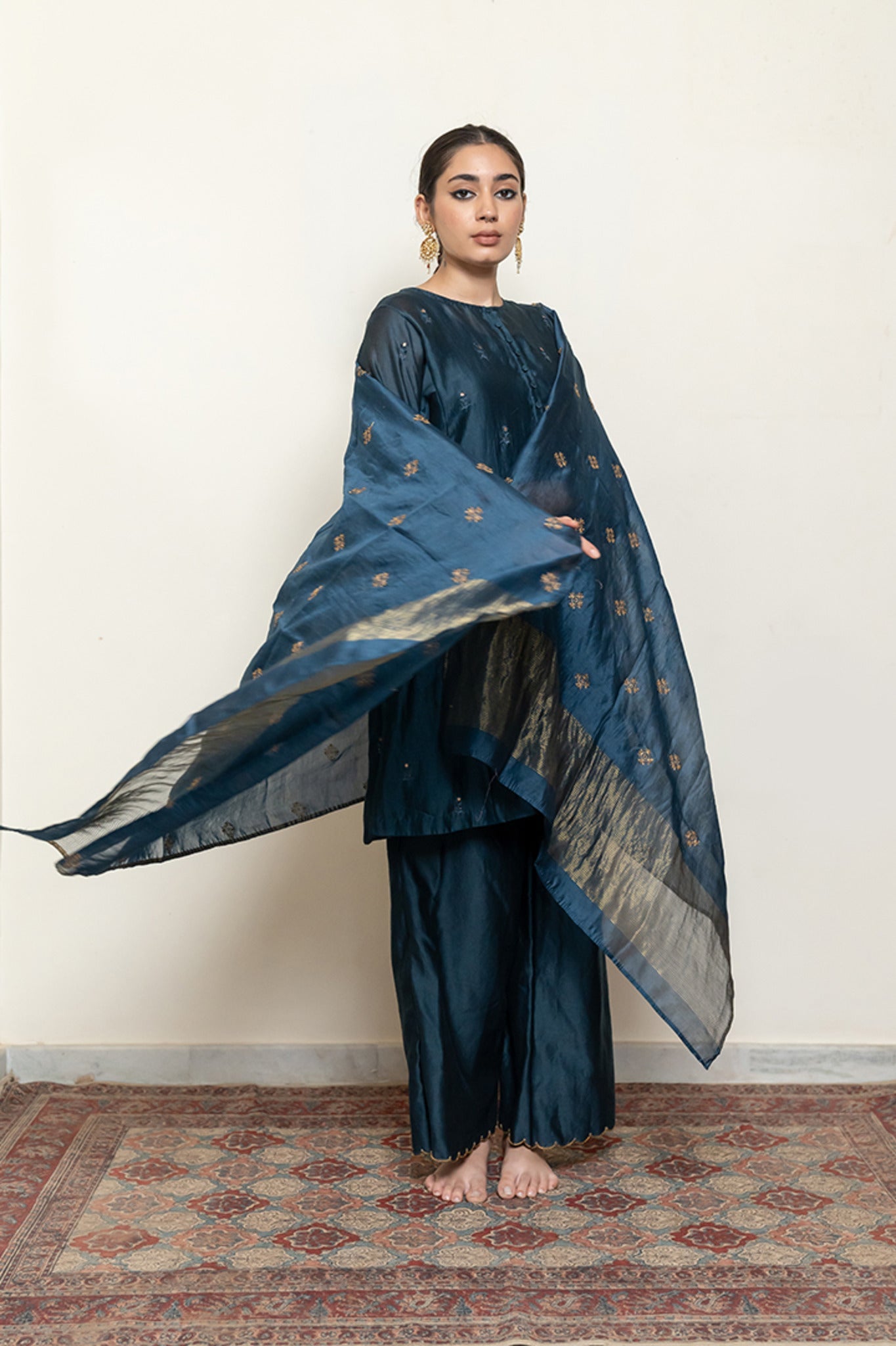 Roohi Kalidaar Kurta Set - Teal (Set of 3) - CiceroniKurta Set, Festive wearNirjara