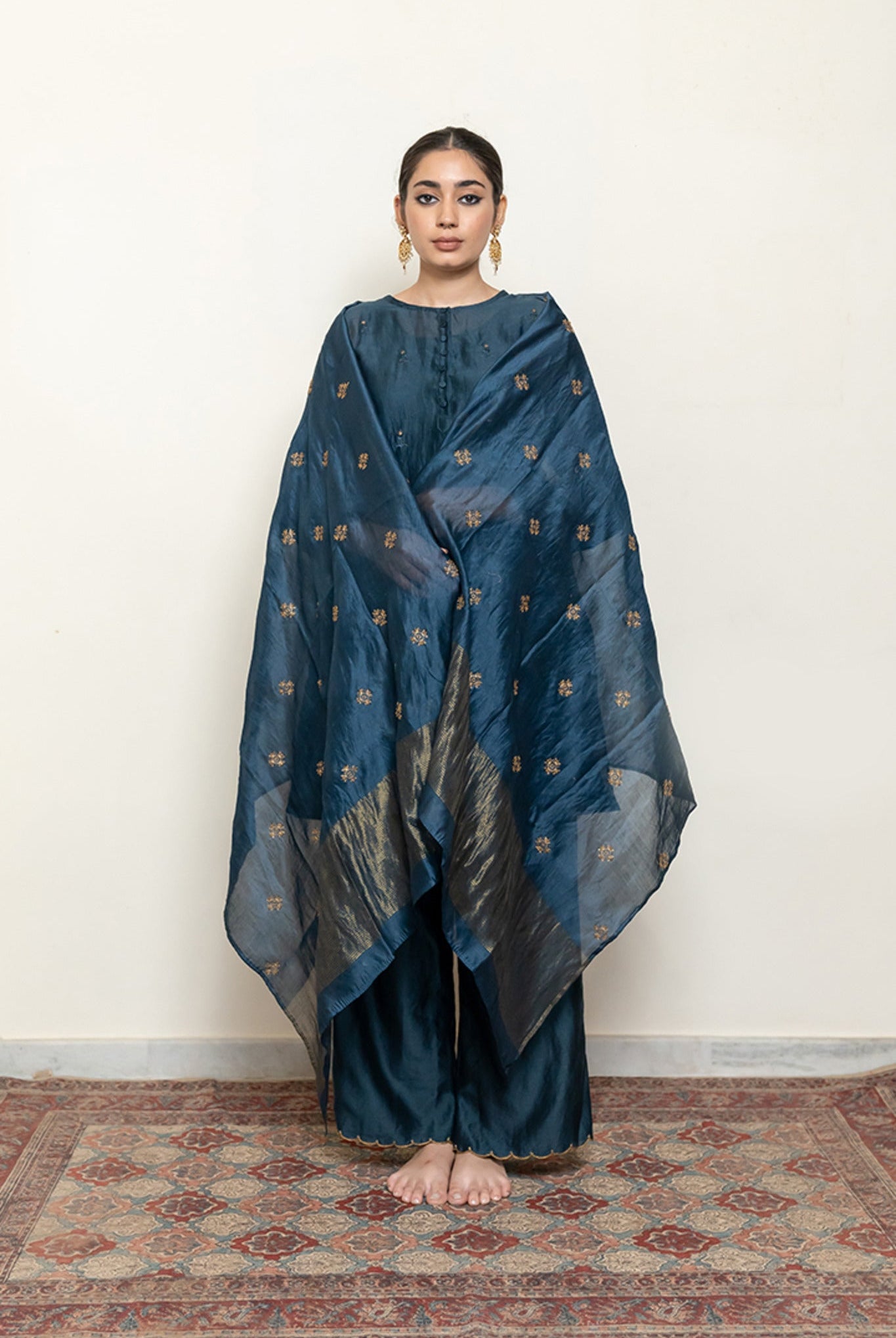 Roohi Kalidaar Kurta Set - Teal (Set of 3) - CiceroniKurta Set, Festive wearNirjara