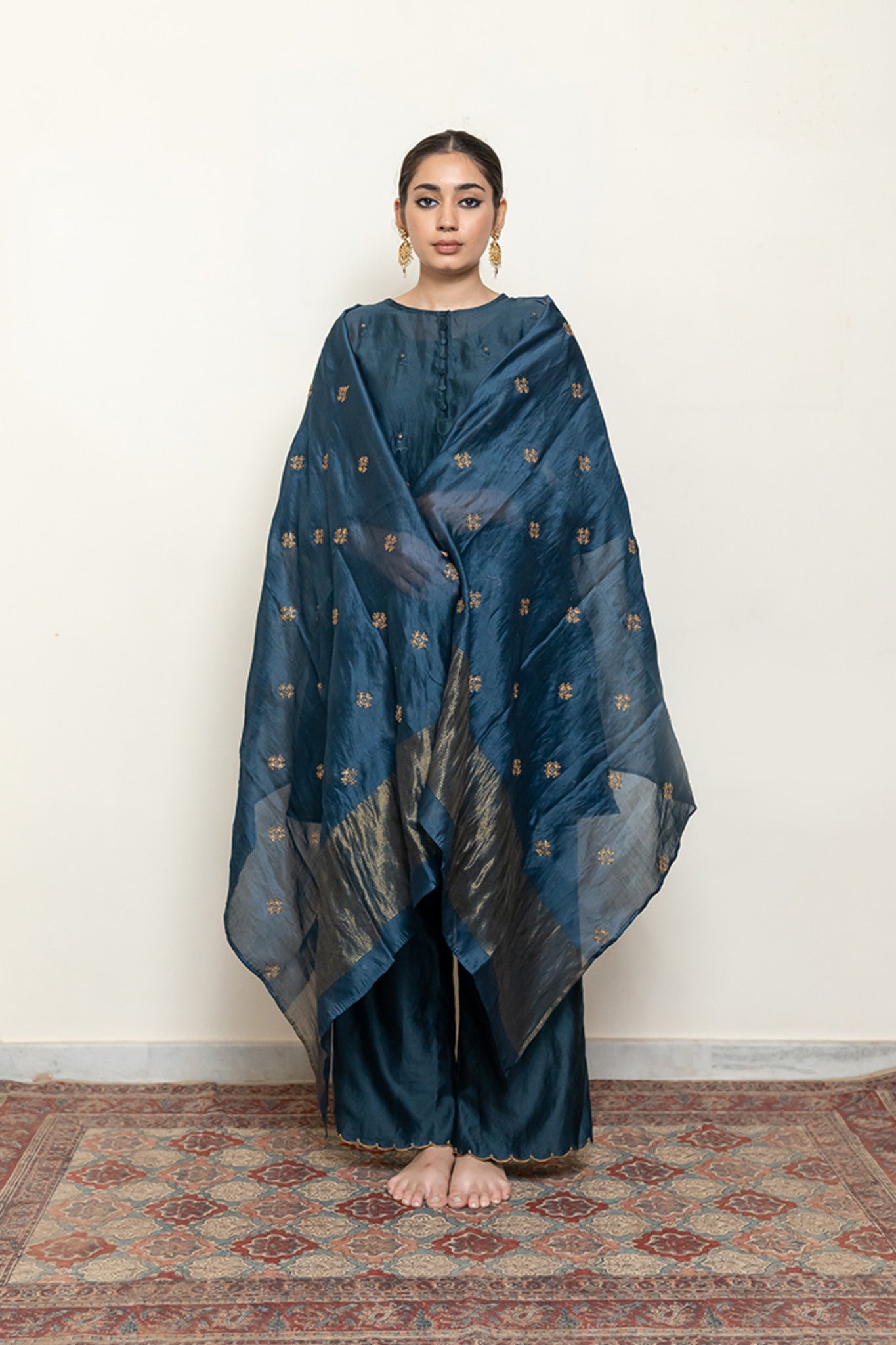 Roohi Kalidaar Kurta Set - Teal (Set of 3) - CiceroniKurta Set, Festive wearNirjara