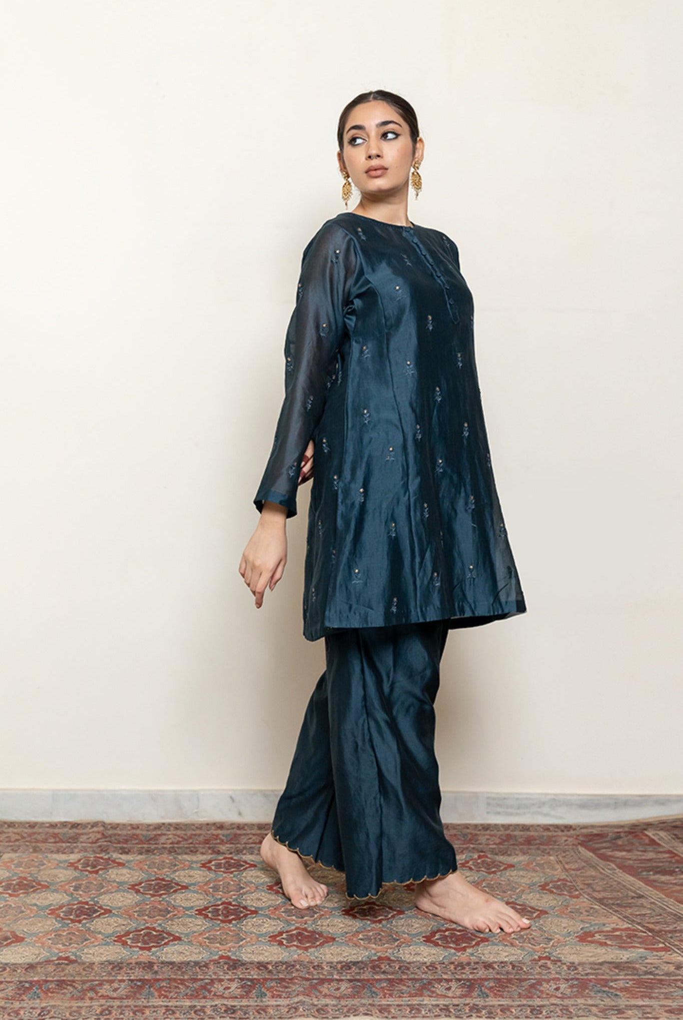 Roohi Kalidaar Kurta Set - Teal (Set of 3) - CiceroniKurta Set, Festive wearNirjara