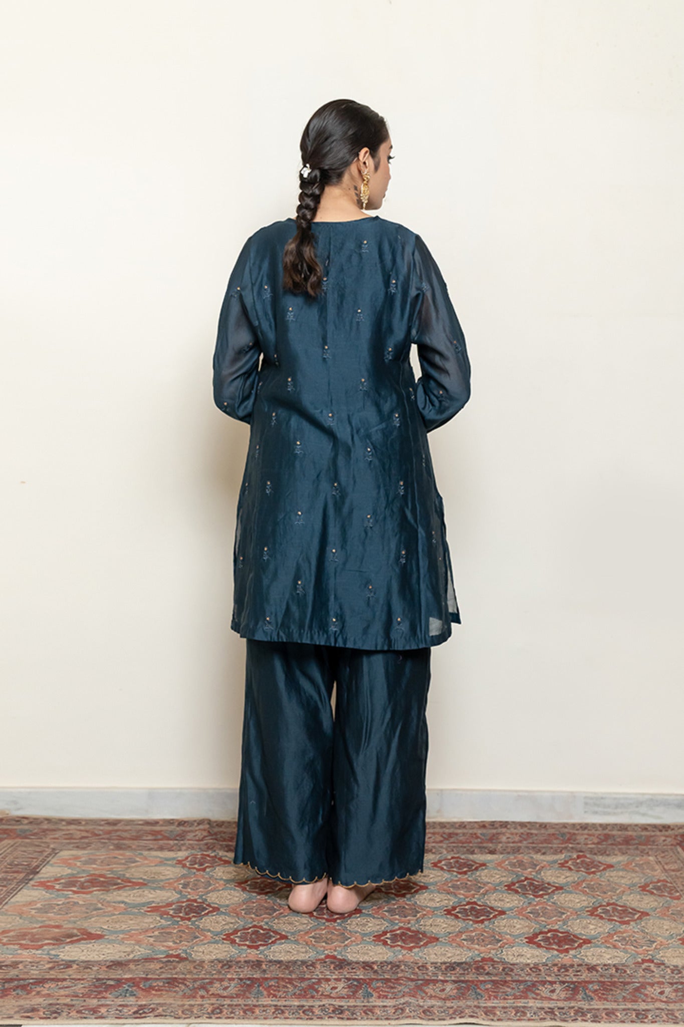 Roohi Kalidaar Kurta Set - Teal (Set of 3) - CiceroniKurta Set, Festive wearNirjara