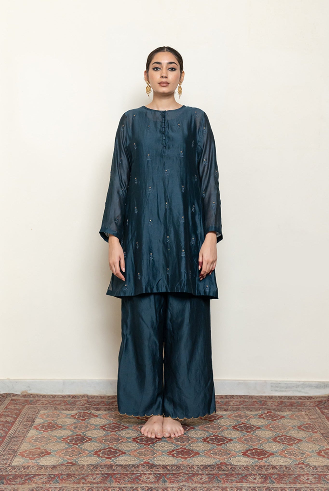 Roohi Kalidaar Kurta Set - Teal (Set of 3) - CiceroniKurta Set, Festive wearNirjara