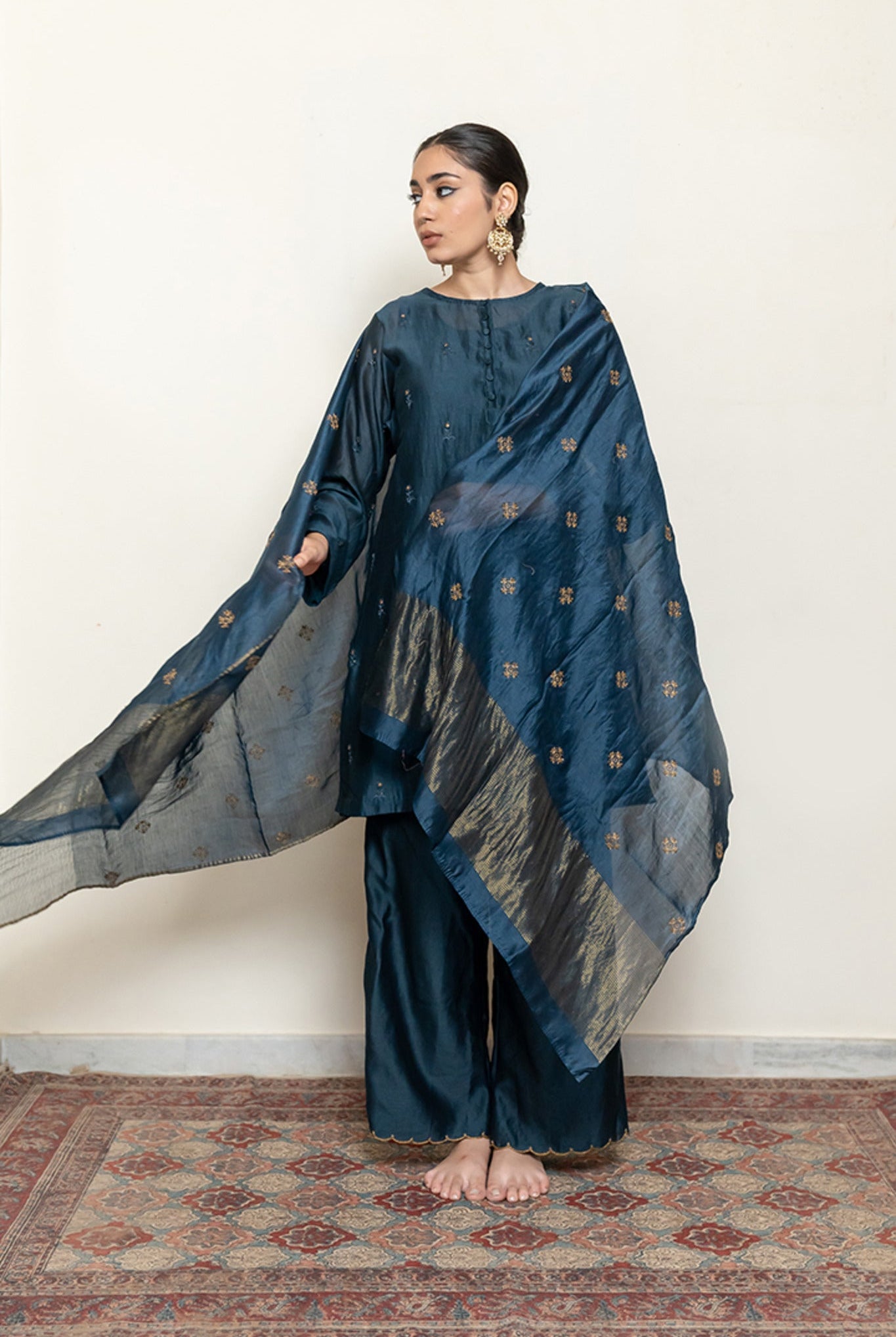 Roohi Kalidaar Kurta Set - Teal (Set of 3) - CiceroniKurta Set, Festive wearNirjara