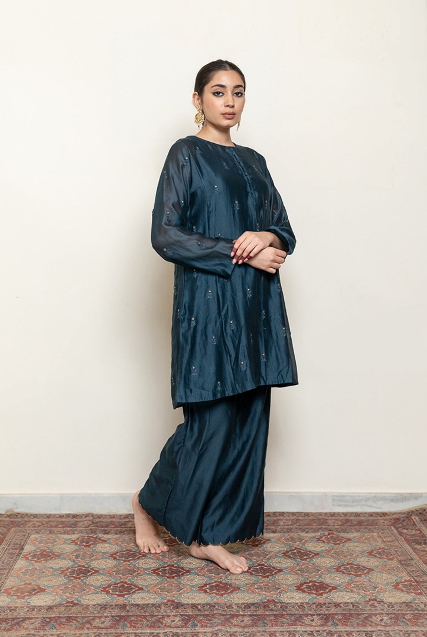 Roohi Kalidaar Kurta Set - Teal (Set of 3) - CiceroniKurta Set, Festive wearNirjara