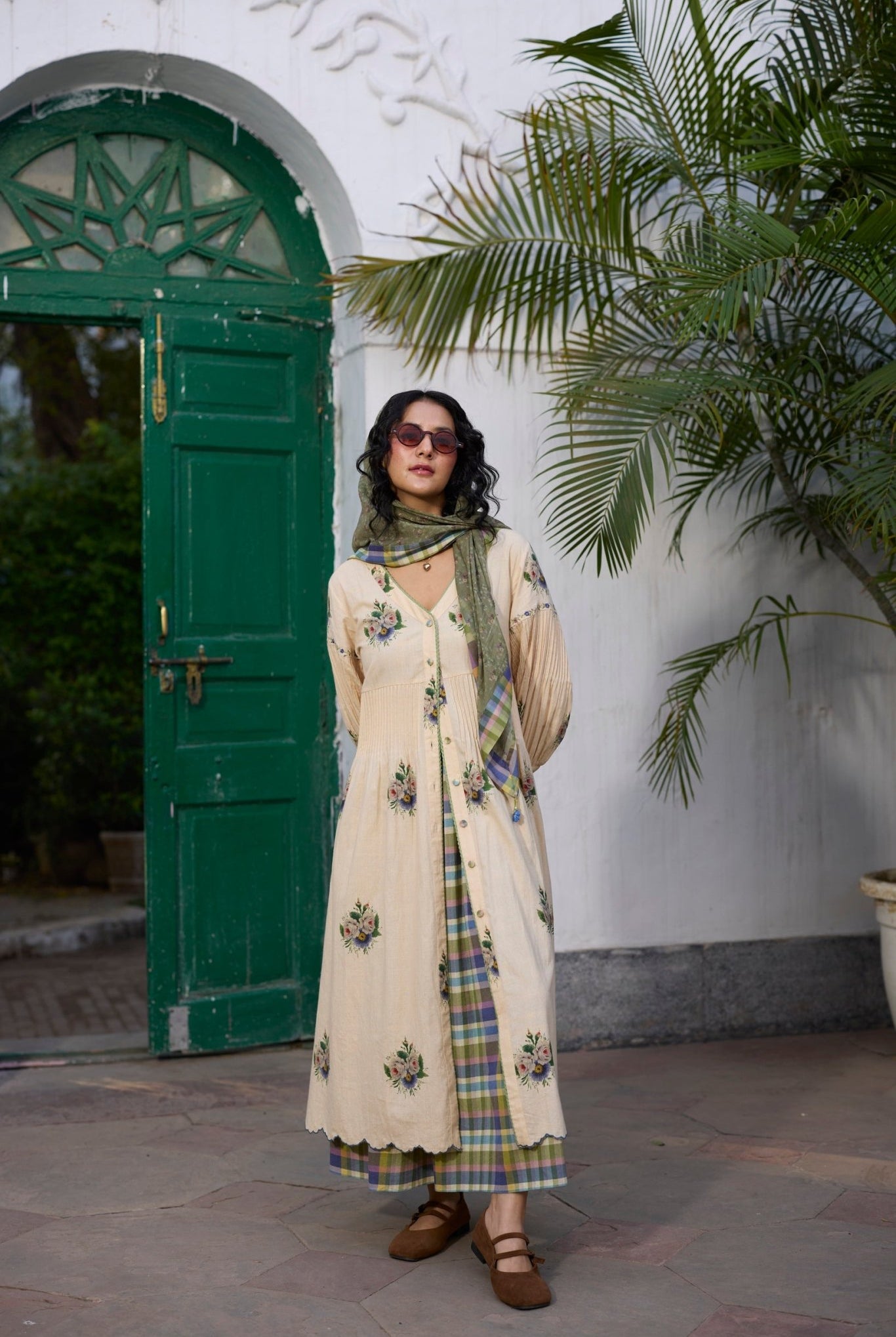 Rosaline Tunic - Ecru and Green - CiceroniKurta, Everyday WearKhyati Rughani