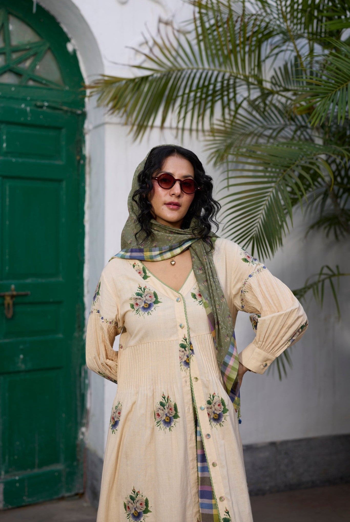 Rosaline Tunic - Ecru and Green - CiceroniKurta, Everyday WearKhyati Rughani