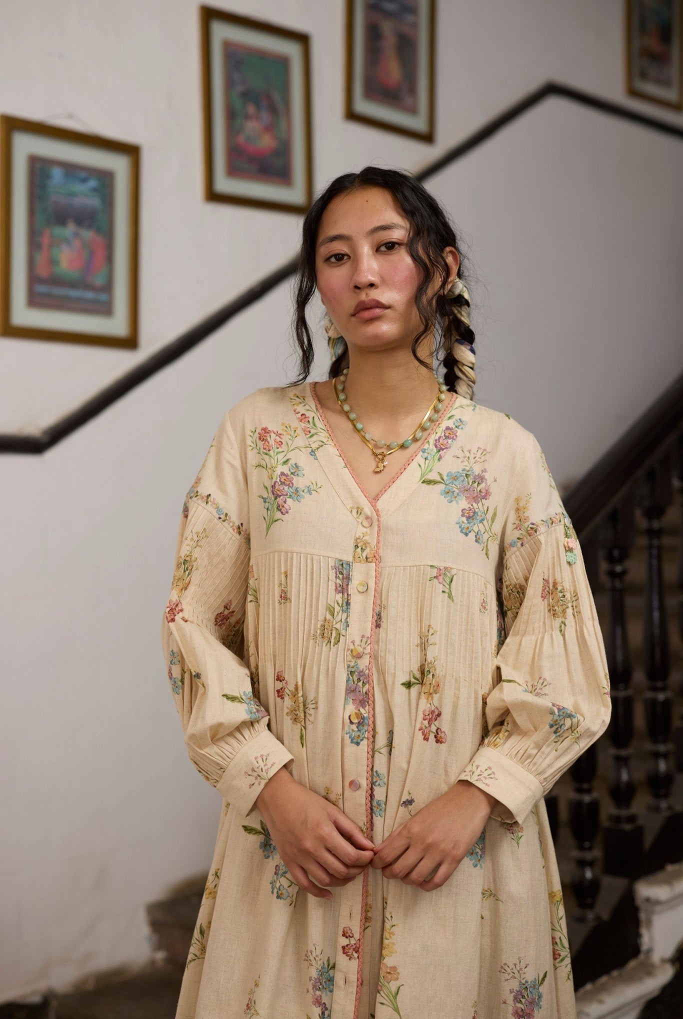 Rosaline Tunic - Ecru and Pink - CiceroniKurta, Everyday WearKhyati Rughani
