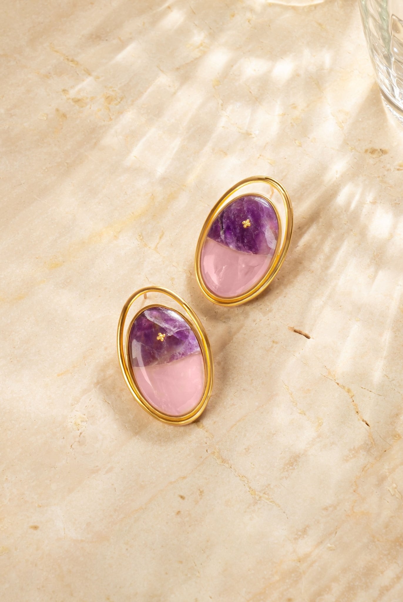 Rose and Ameythst studs - CiceroniEarringsRumri