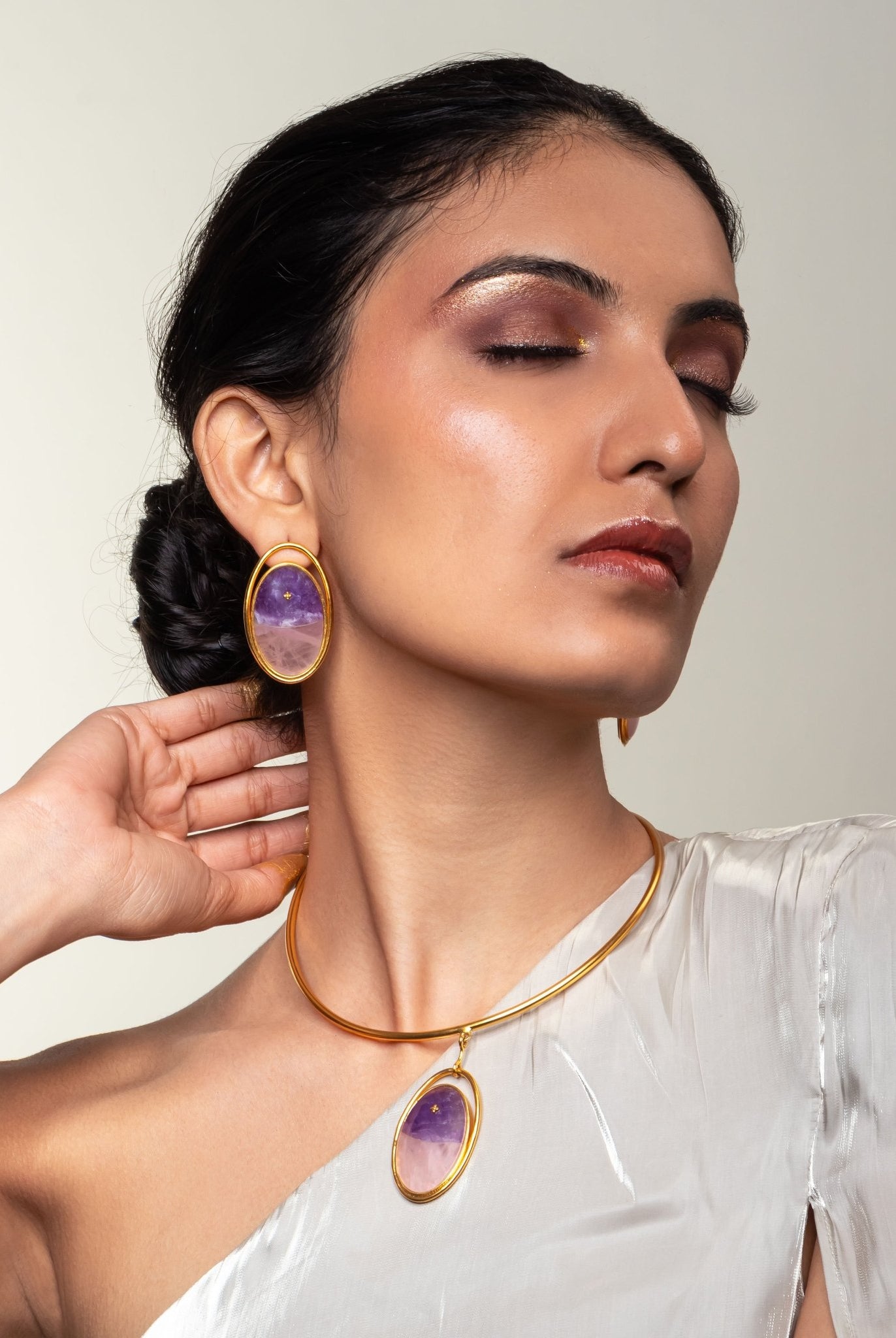 Rose and Ameythst studs - CiceroniEarringsRumri