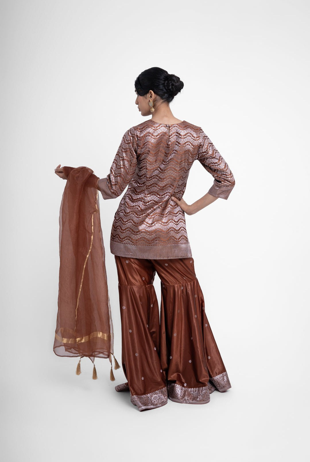 Ruby Gharara Set In Brown - CiceroniKurta Set, Festive WearShriya Singhi