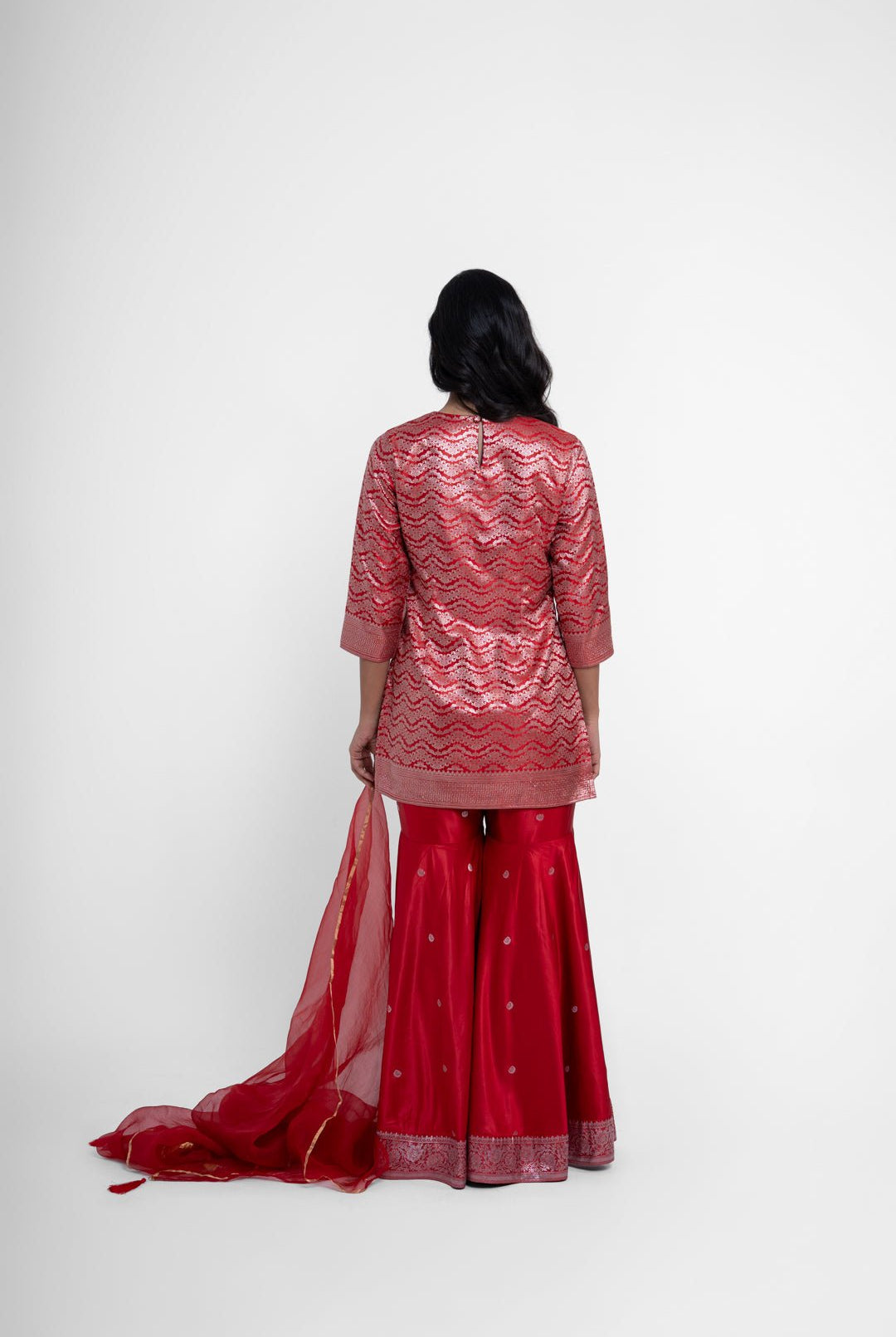 Ruby Gharara Set In Red - CiceroniKurta Set, Festive WearShriya Singhi