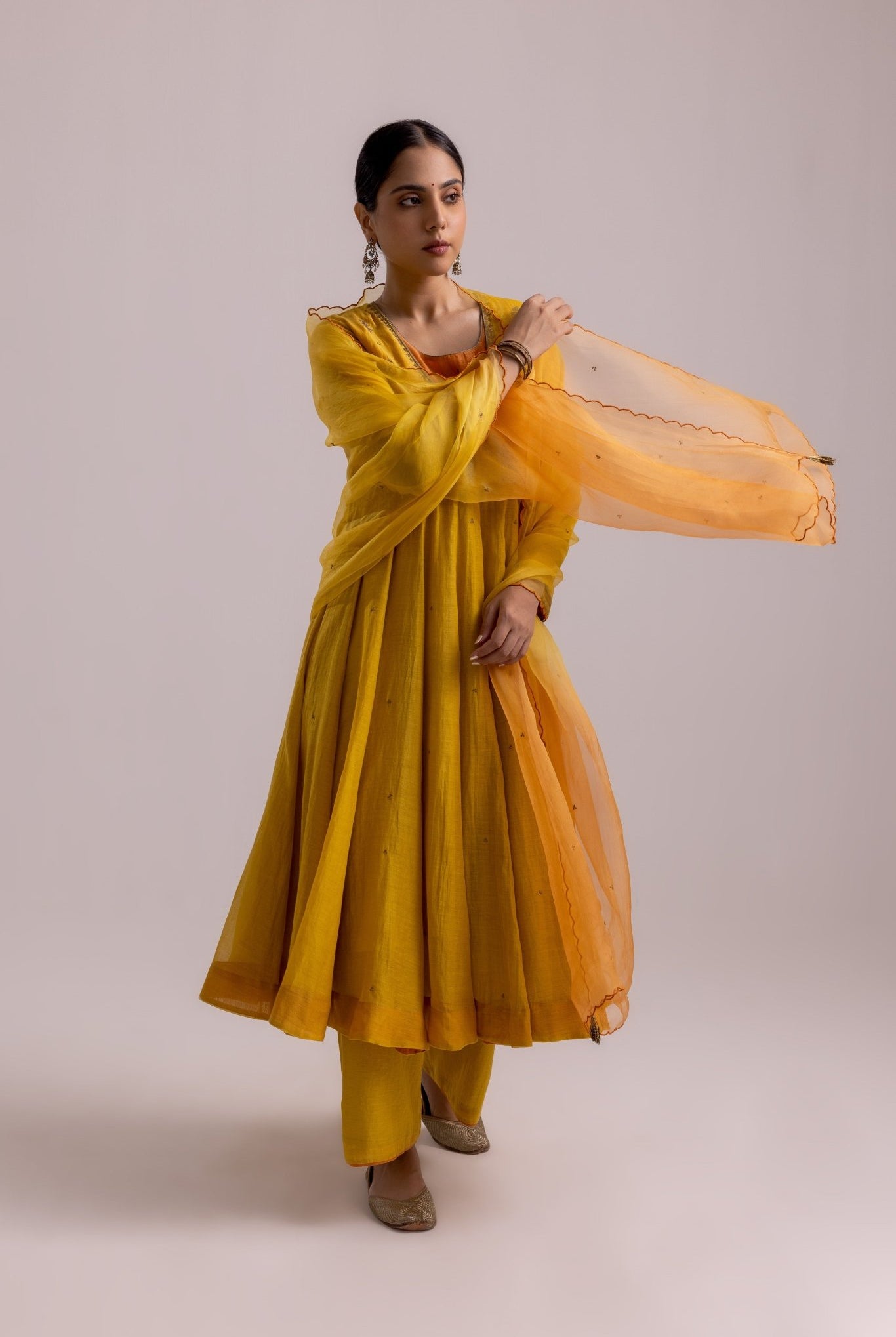 Ruhana Anarkali Set - Mustard Yellow - CiceroniKurta Set, Festive WearLabel Shreya Sharma