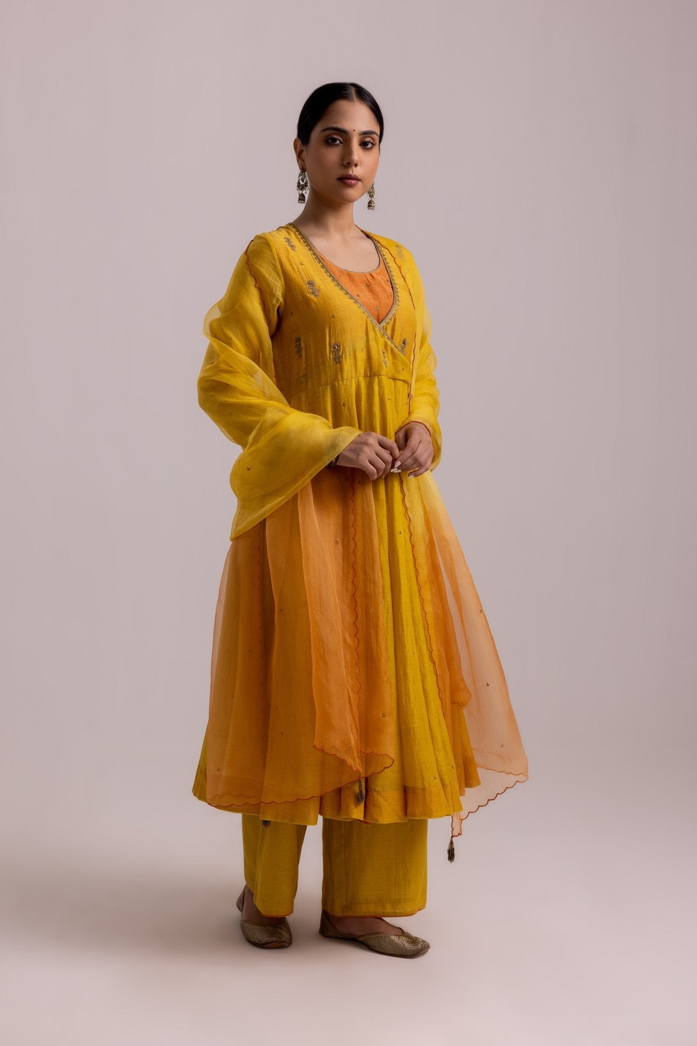 Ruhana Anarkali Set - Mustard Yellow - CiceroniKurta Set, Festive WearLabel Shreya Sharma