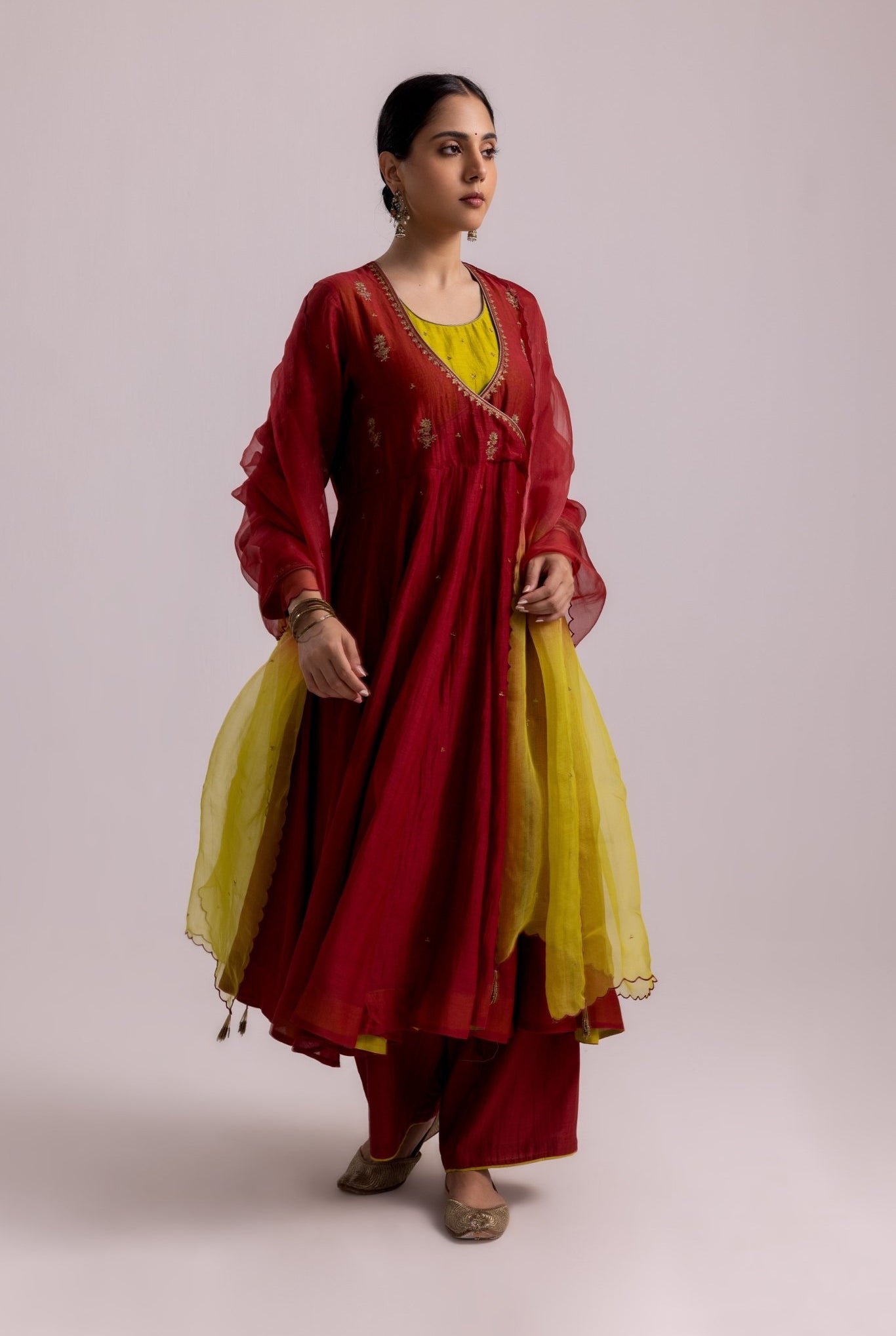 Ruhana Anarkali Set - Red - CiceroniKurta Set, Festive WearLabel Shreya Sharma