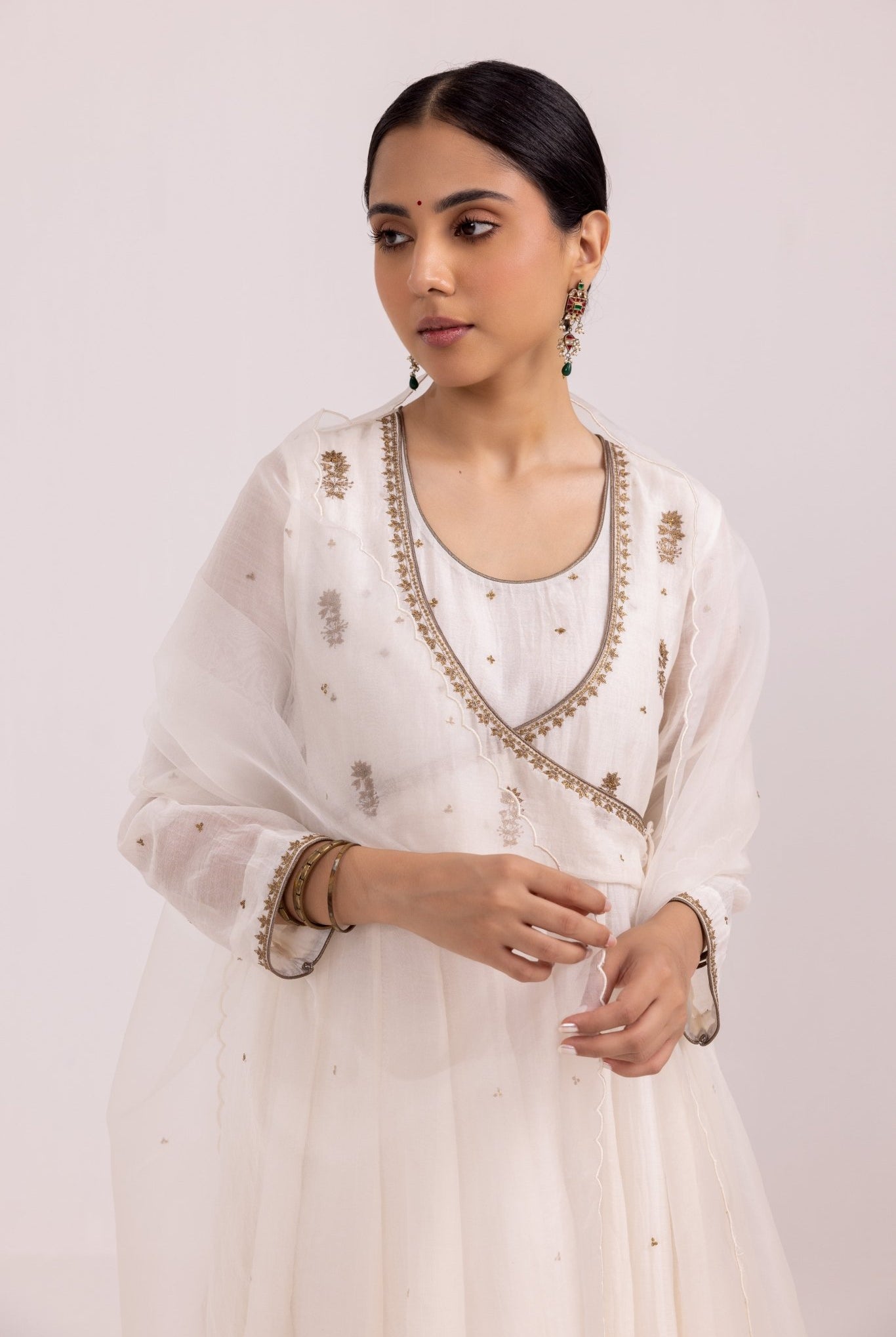 Ruhana Anarkali Set - White - CiceroniKurta Set, Festive WearLabel Shreya Sharma