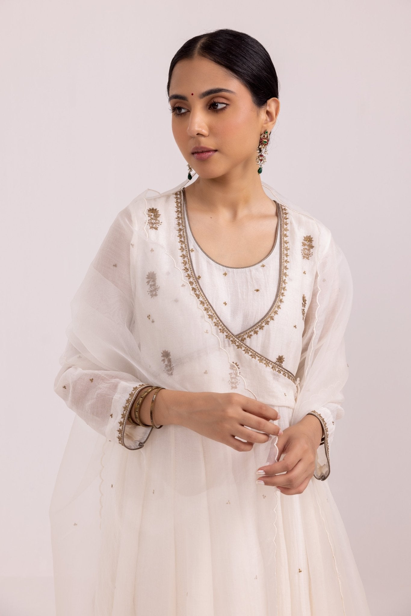 Ruhana Anarkali Set - White - CiceroniKurta Set, Festive WearLabel Shreya Sharma