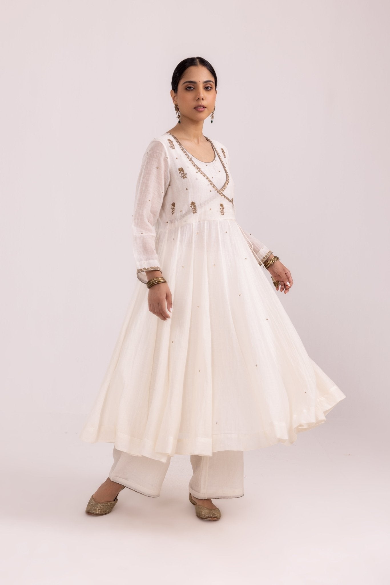 Ruhana Anarkali Set - White - CiceroniKurta Set, Festive WearLabel Shreya Sharma