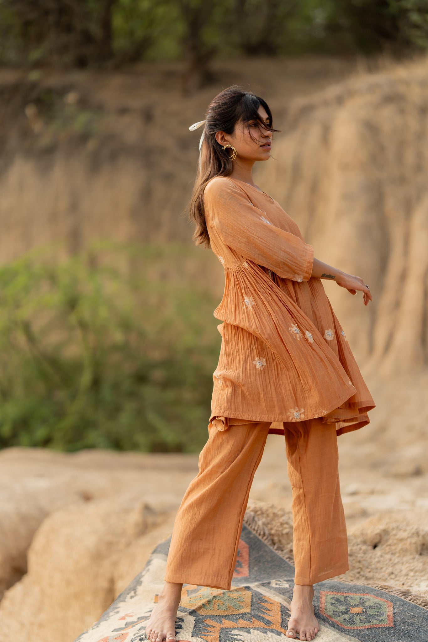 Rust Floral Nara Set - CiceroniKurta Set, Festive wearNirjara