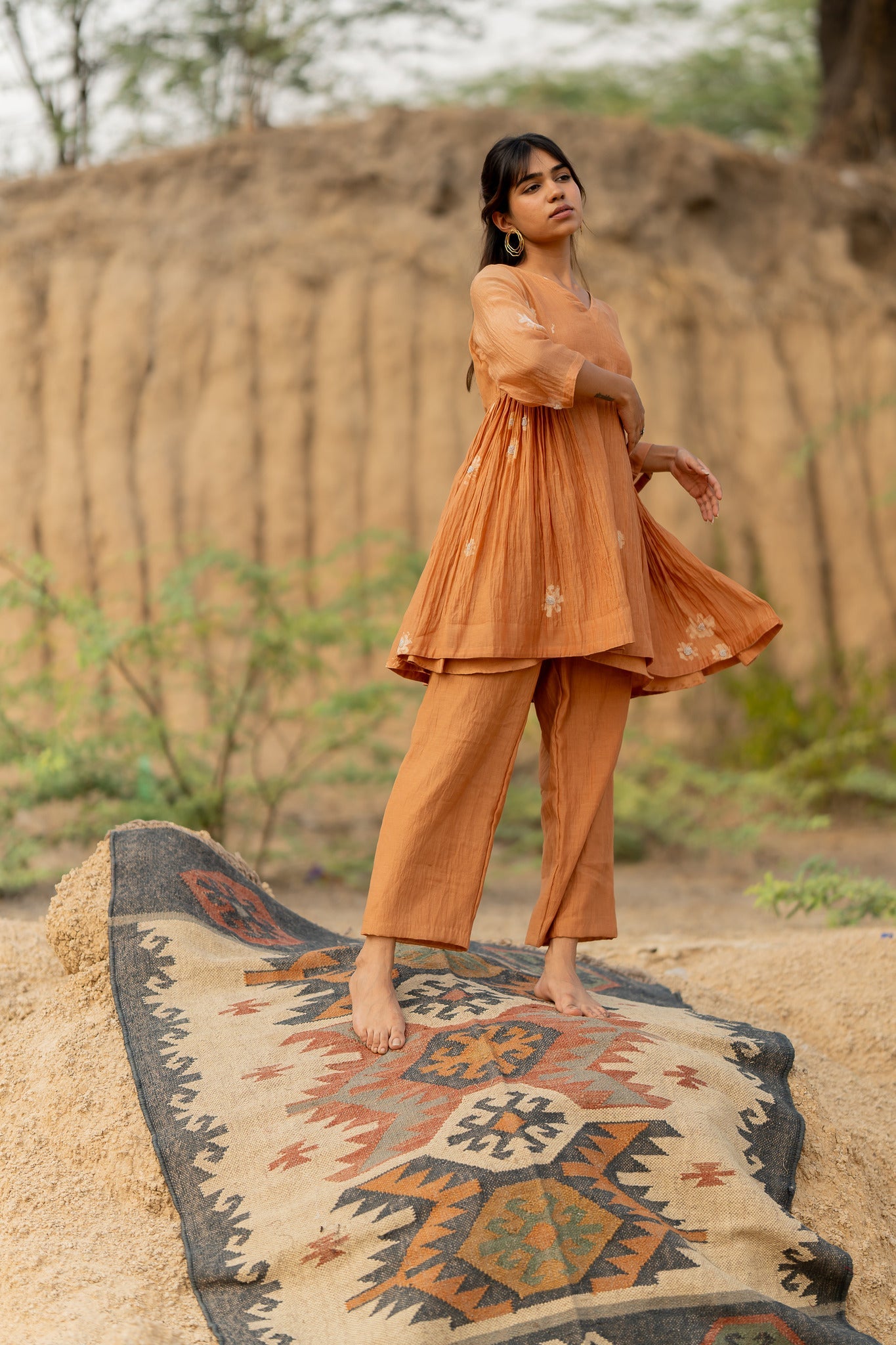 Rust Floral Nara Set - CiceroniKurta Set, Festive wearNirjara