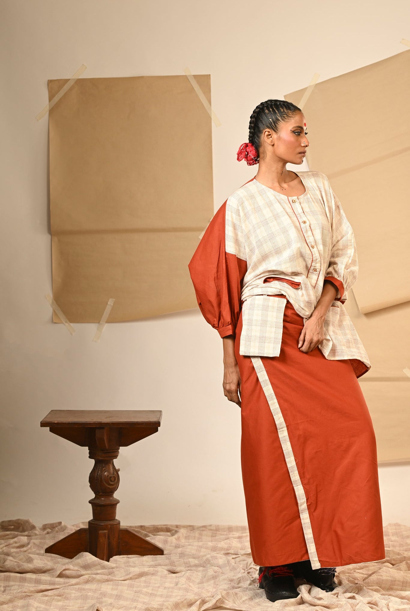 Rust Kaftan Shirt with Skirt - CiceroniSkirt SetPrathaa