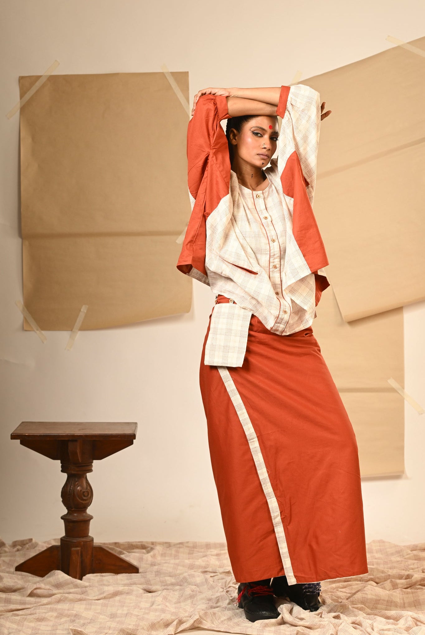 Rust Kaftan Shirt with Skirt - CiceroniSkirt SetPrathaa