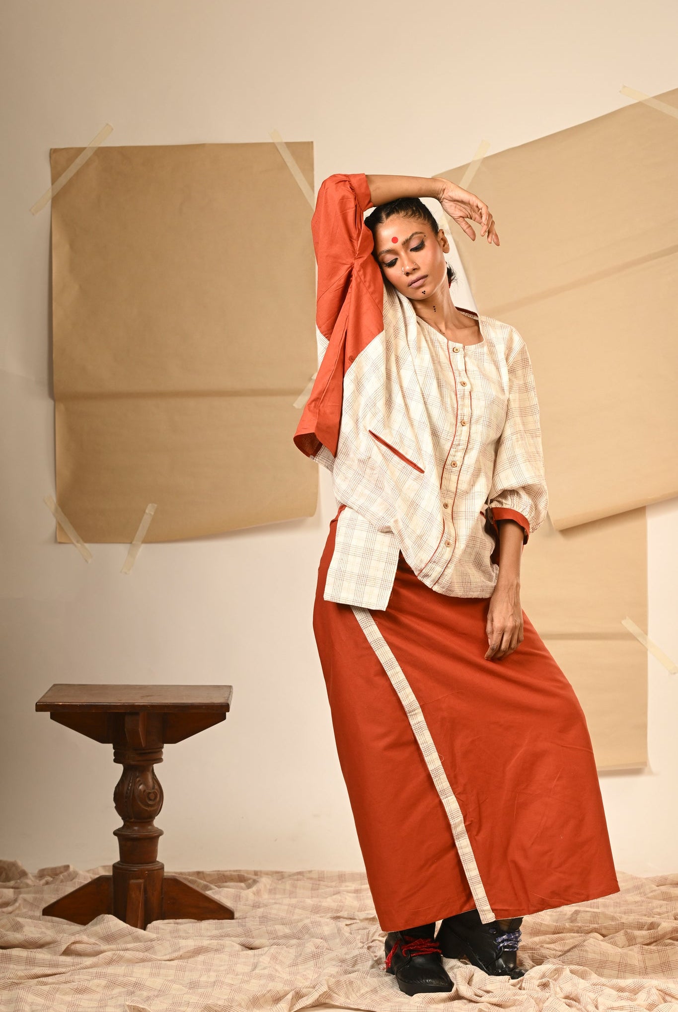 Rust Kaftan Shirt with Skirt - CiceroniSkirt SetPrathaa