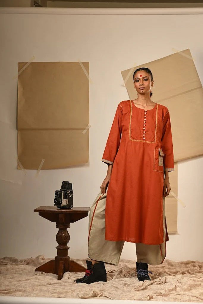 Rust Tunic Pants Set - CiceroniKurta SetPrathaa
