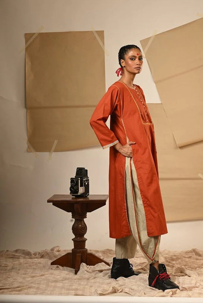 Rust Tunic Pants Set - CiceroniKurta SetPrathaa