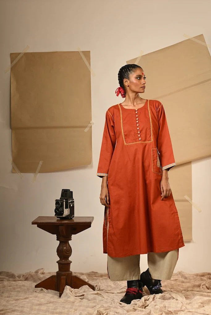 Rust Tunic Pants Set - CiceroniKurta SetPrathaa