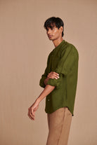 Safari Linen Men's Band Collar Shirt - Slim Fit - CiceroniShirtSaphed