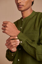 Safari Linen Men's Band Collar Shirt - Slim Fit - CiceroniShirtSaphed