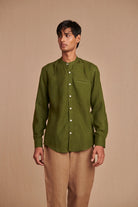 Safari Linen Men's Band Collar Shirt - Slim Fit - CiceroniShirtSaphed