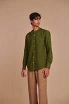 Safari Linen Men's Band Collar Shirt - Slim Fit - CiceroniShirtSaphed