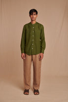Safari Linen Men's Band Collar Shirt - Slim Fit - CiceroniShirtSaphed