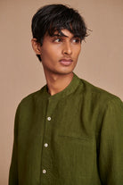 Safari Linen Men's Band Collar Shirt - Slim Fit - CiceroniShirtSaphed