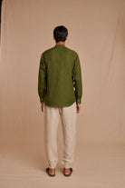 Safari Linen Men's Band Collar Shirt - CiceroniShirtSaphed