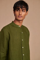 Safari Linen Men's Band Collar Shirt - CiceroniShirtSaphed