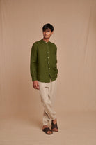 Safari Linen Men's Band Collar Shirt - CiceroniShirtSaphed