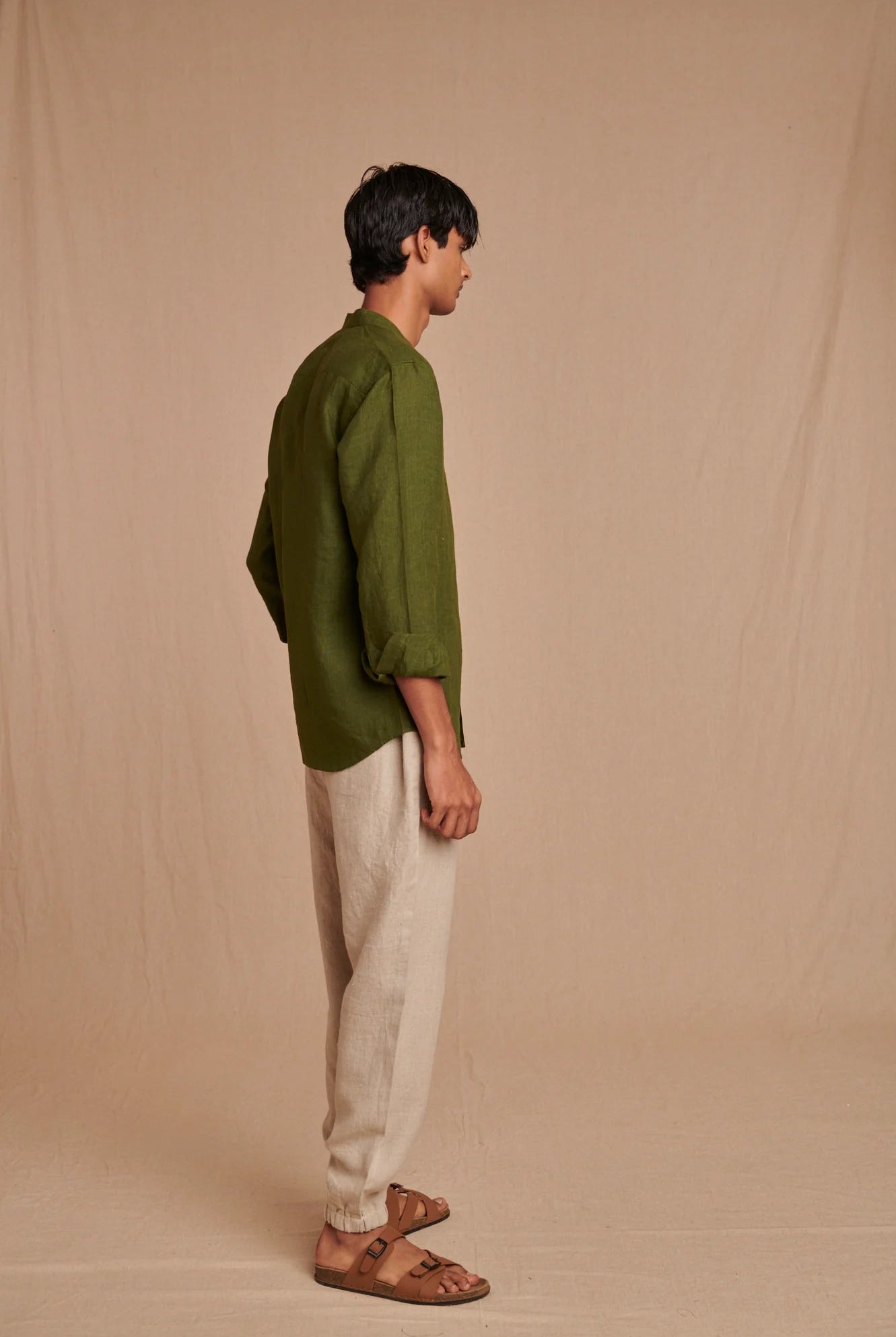 Safari Linen Men's Band Collar Shirt - CiceroniShirtSaphed