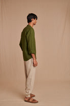Safari Linen Men's Band Collar Shirt - CiceroniShirtSaphed