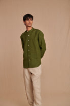 Safari Linen Men's Band Collar Shirt - CiceroniShirtSaphed