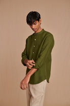 Safari Linen Men's Band Collar Shirt - CiceroniShirtSaphed
