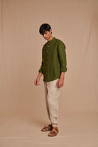 Safari Linen Men's Band Collar Shirt - CiceroniShirtSaphed