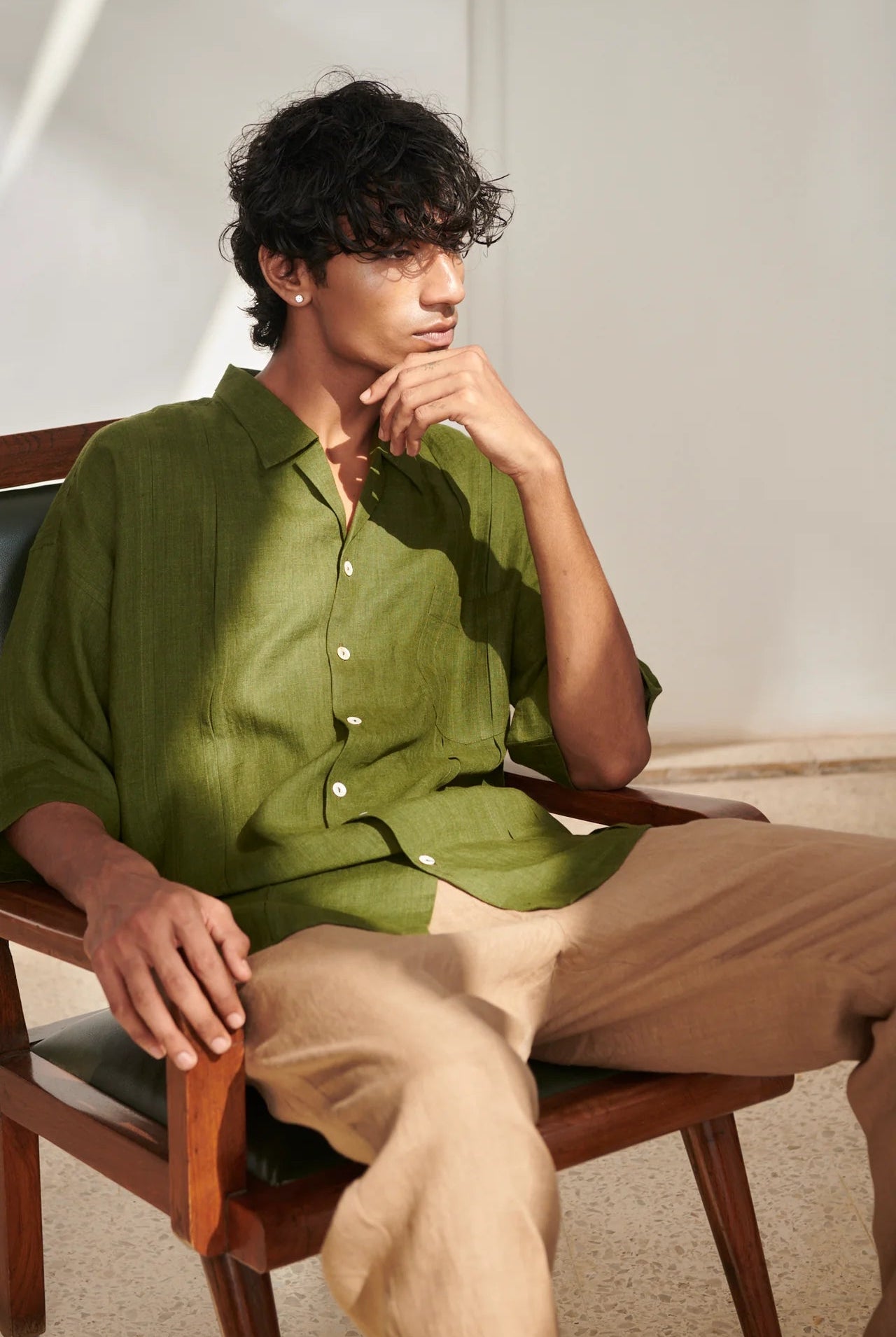 Safari Linen Men's Pleated Camp Collar Shirt - CiceroniMen ShirtsSaphed