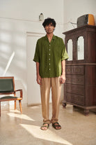 Safari Linen Men's Pleated Camp Collar Shirt - CiceroniShirtSaphed